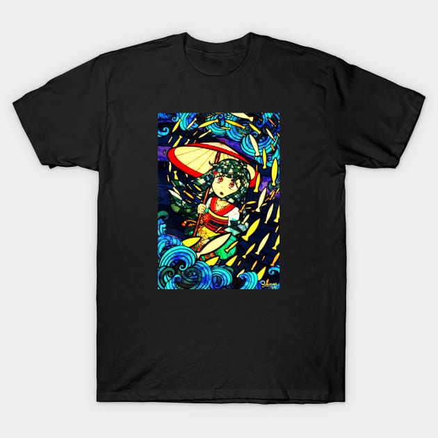 Stained Glass Glowing Fish Girl T-Shirt by Quimser